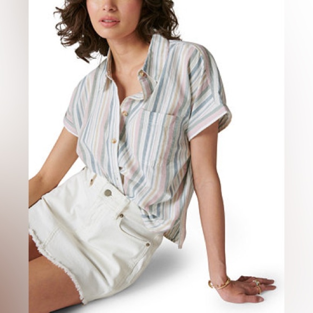 Lucky Brand Striped Short Sleeve Button-Up Shirt